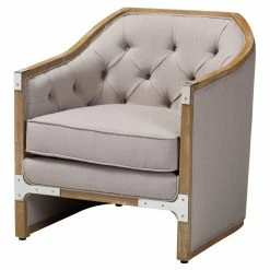 Brand new ⌛ Barrel Chairs Baxton Studio Terina French Country Industrial Upholstered Armchair With Metal Accents ✨