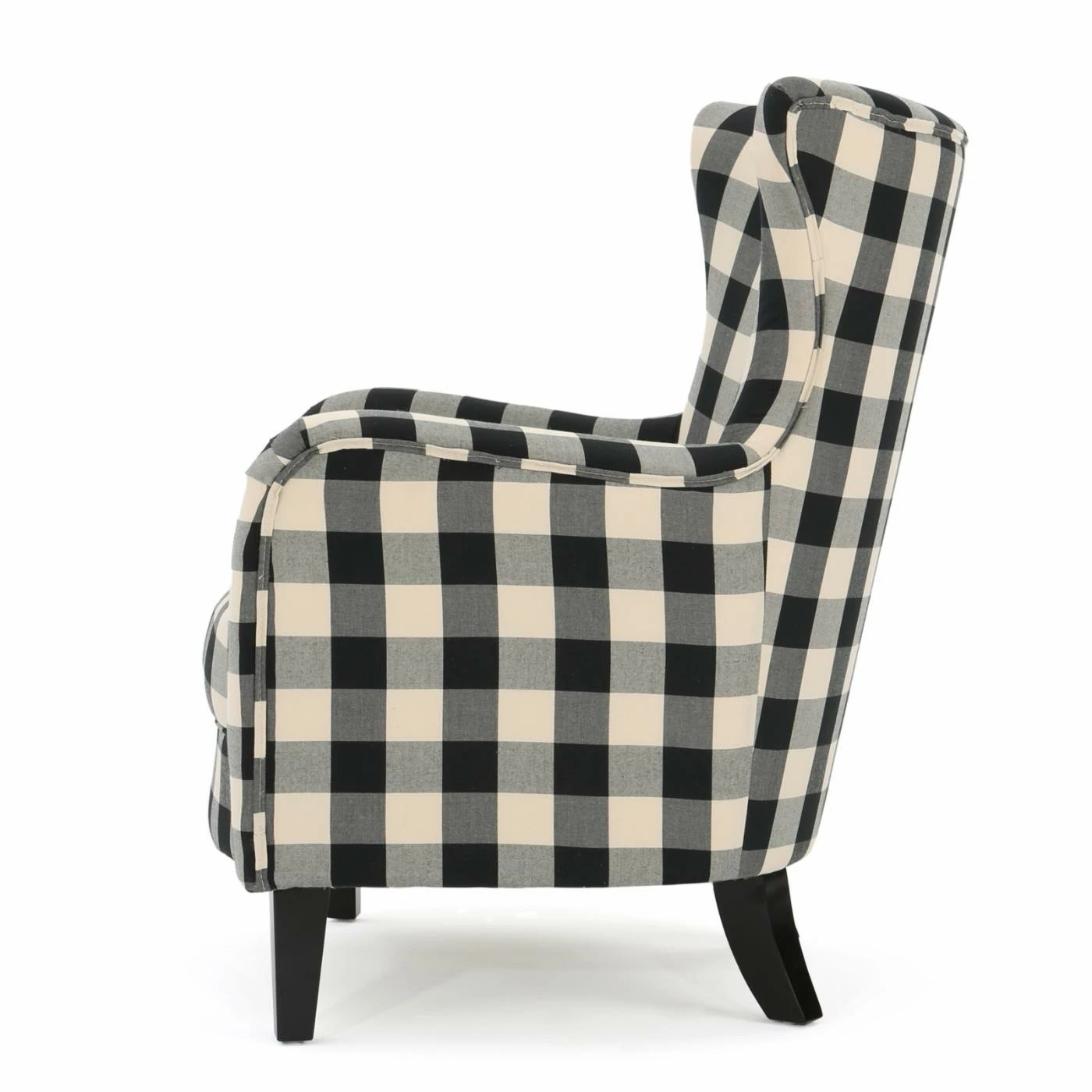 Discount ✔️ Wingback Chairs HN Home Woodbridge Transitional Black And White Plaid Fabric Club Chair 🤩 - Image 5